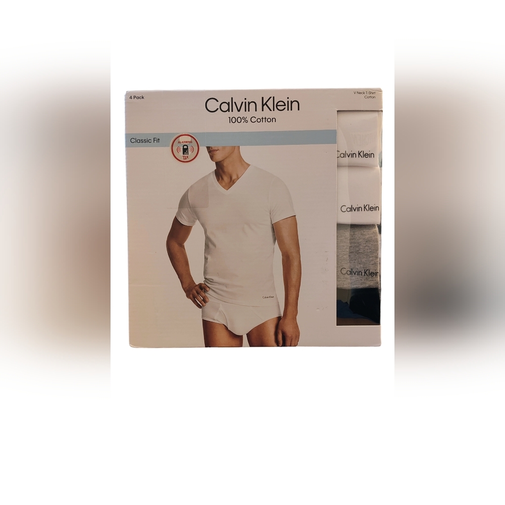 NEW MEN'S CALVIN KLEIN 4 PACK CLASSIC FIT  100% COTTON V NECK T SHIRT TEES SZ MD
